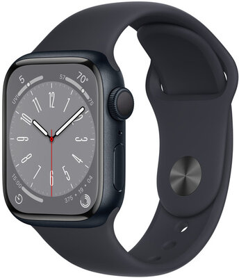 Apple Watch Series 8, GPS, 45mm, Carcasă din aluminiu culoare închisă, curea sport