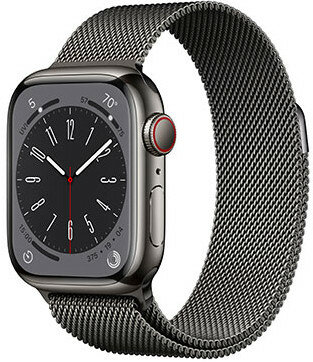 Apple Watch Series 8, GPS + Cellular, 41 mm Carcasă din oțel inoxidabil gri grafit, brățară milaneză
