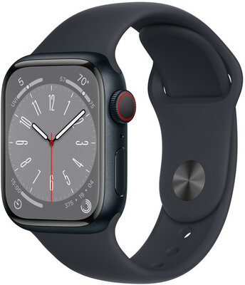 Apple Watch Series 8, GPS + Cellular, 41 mm, Carcasă din aluminiu culoare închisă, curea sport