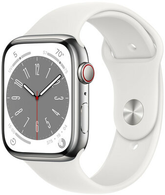 Apple Watch Series 8, GPS + Cellular, 41 mm, carcasă argintie din oțel inoxidabil curea sport
