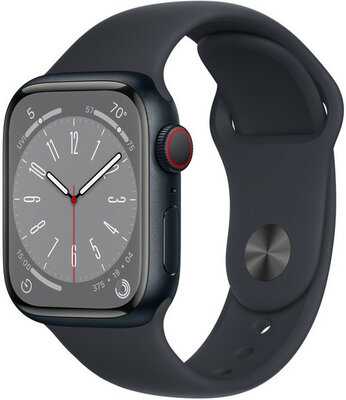 Apple Watch Series 8, GPS + Cellular, 45 mm, carcasă din aluminiu  culoare închisă, curea sport