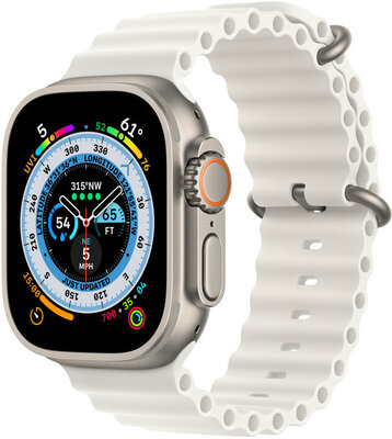 Apple Watch Ultra, GPS + Cellular, 49 mm cu curea albă "Ocean band"