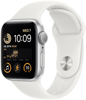 Apple Watch SE (2022) GPS, 40 mm, carcasă din aluminiu argintiu, curea sport albă