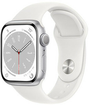 Apple Watch Series 8, GPS, 41 mm, carcasă din aluminiu argintiu, curea fixă