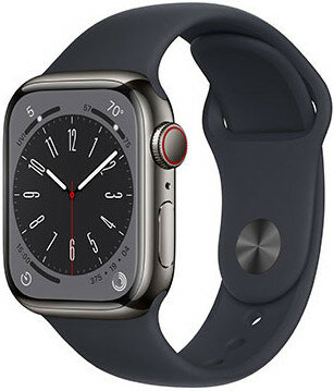Apple Watch Series 8, GPS + Cellular, 41 mm, Carcasă din oțel inoxidabil gri grafit, curea sport