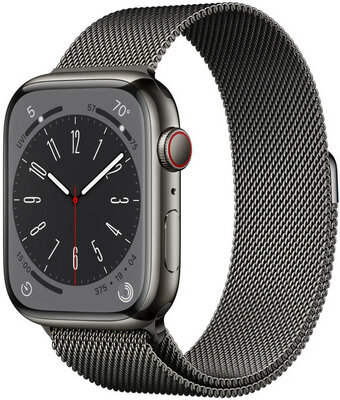 Apple Watch Series 8, GPS + Cellular, 45mm, carcasă din oțel inoxidabil gri grafit, brățară milaneză