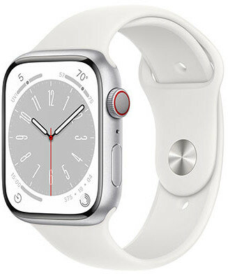 Apple Watch Series 8, GPS + Cellular, 45 mm, carcasă din aluminiu argintiu, curea sport