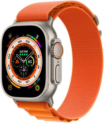 Apple Watch Ultra, GPS + Cellular, 49 mm, curea portocalie "Alpine loop" (S)