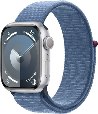 Apple Watch Series 9 GPS 41mm carcasă din aluminiu argintiu cu curea sport Ice Blue