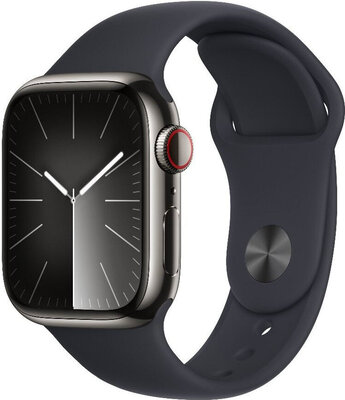 Apple Watch Series 9 GPS + Cellular 41mm carcasă din oțel inoxidabil grafit cu curea sport Dark Ink - S/M