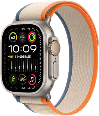 Apple Watch Ultra 2 GPS + Cellular, carcasă din titan de 49 mm cu traseu portocaliu și bej - S/M