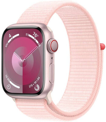 Apple Watch Series 9 GPS + Cellular 41mm cu carcasă din aluminiu roz și curea sport roz deschis