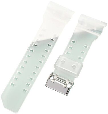 Curea pentru Casio G-Shock, din plastic, albă transparentă, cu cataramă argintie (pentru modelele GA-100, GA-110, GD-120, GLS-100)