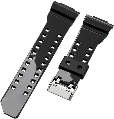Curea pentru Casio G-Shock, din plastic, negru lucios, cataramă argintie (pentru modelele GA-100, GA-110, GD-120, GLS-100)