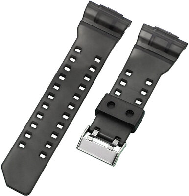 Curea pentru Casio G-Shock, din plastic, negru transparent, catarama argintie (pentru modelele GA-100, GA-110, GD-120, GLS-100)